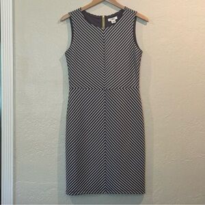 Cato Women's Size 8 Blue White Diagonal Striped Yellow Zipper Sleeveless Dres